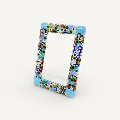 ARMONIA | Light Blue Photo Frame with Murrine | Murano-Store