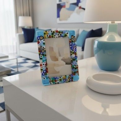 ARMONIA | Light Blue Photo Frame with Murrine | Murano-Store
