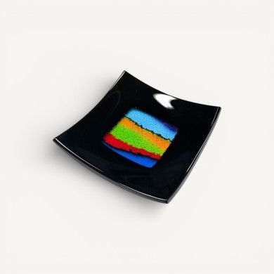 CARLOS | Plato Negro con Decoración Multicolor | Murano Store