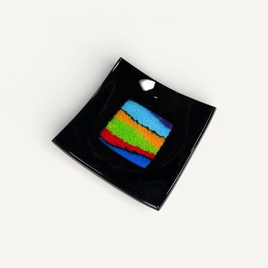 CARLOS | Plato Negro con Decoración Multicolor | Murano Store