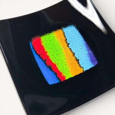 CARLOS | Black Saucer with Multicolor Decoration | Murano Store