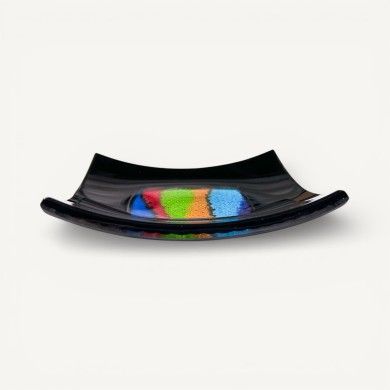 CARLOS | Black Saucer with Multicolor Decoration | Murano Store