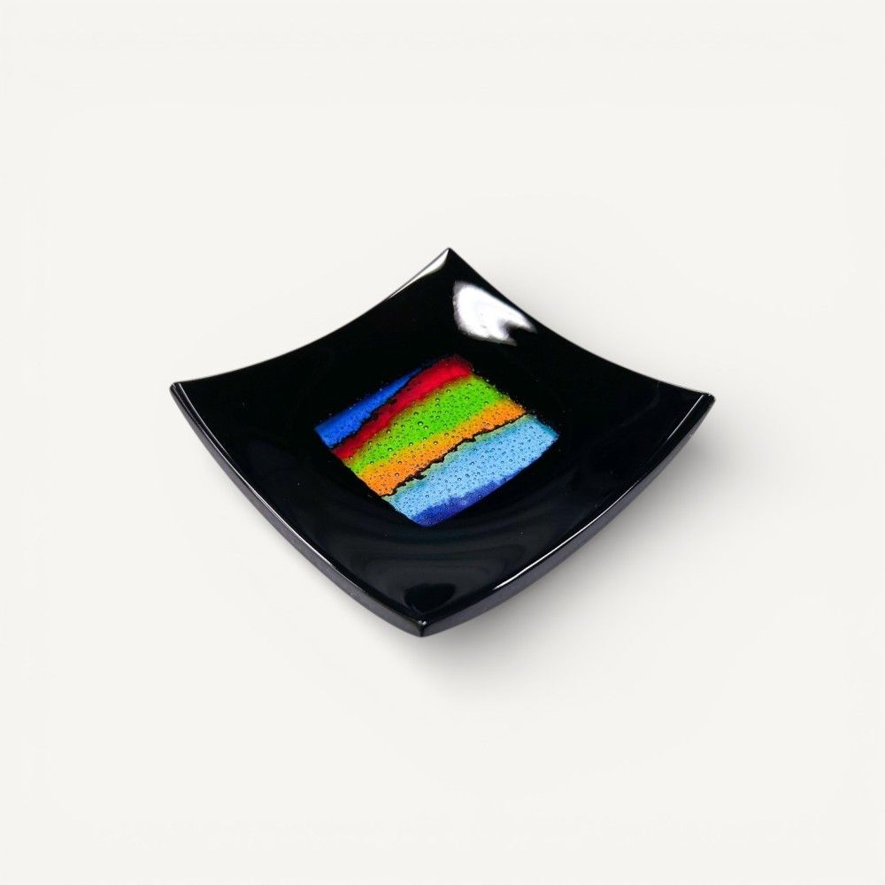 CARLOS | Black Saucer with Multicolor Decoration | Murano Store