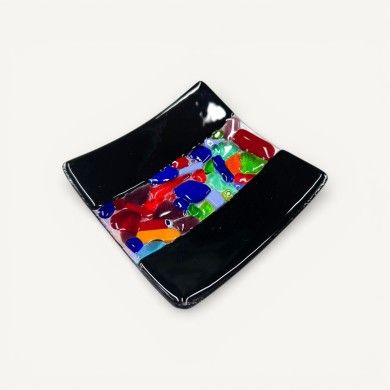 SASSO | Soucoupe noire avec décoration colorée en Sassi | Murano Store