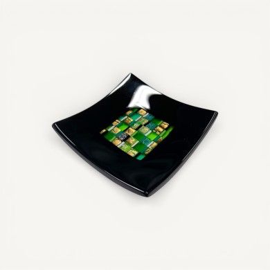 PITAGORA | Soucoupe noire avec mosaïque vert et or | Boutique Murano