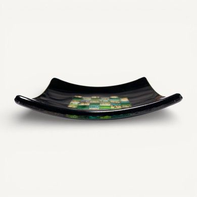 PITAGORA | Black Saucer with Green and Gold Mosaic | Murano Store