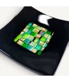 PITAGORA | Plato negro con mosaico verde y dorado | Tienda de Murano