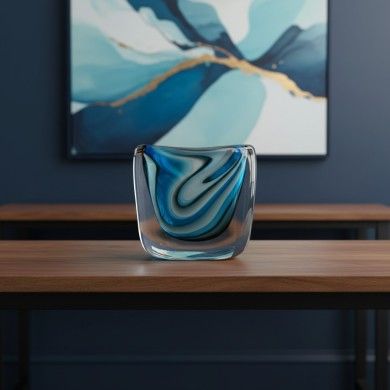 ONDA - Vaso em vidro Murano submerso azul e cinza