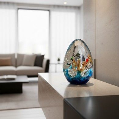 ADRIATICO | Acuario ovalado de cristal de Murano con peces tropicales