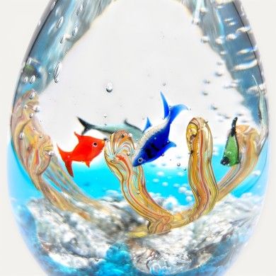 ADRIATICO | Acuario ovalado de cristal de Murano con peces tropicales
