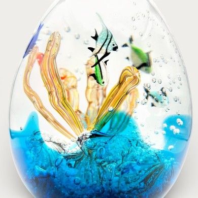 ADRIATICO | Acuario ovalado de cristal de Murano con peces tropicales