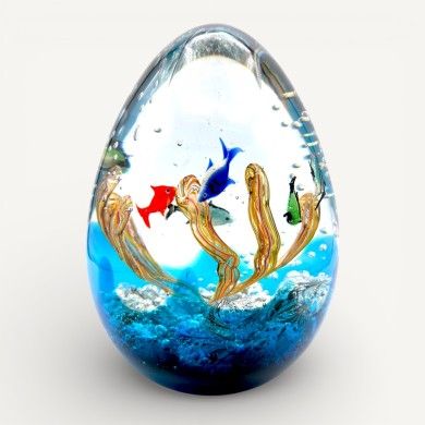 ADRIATICO | Acuario ovalado de cristal de Murano con peces tropicales