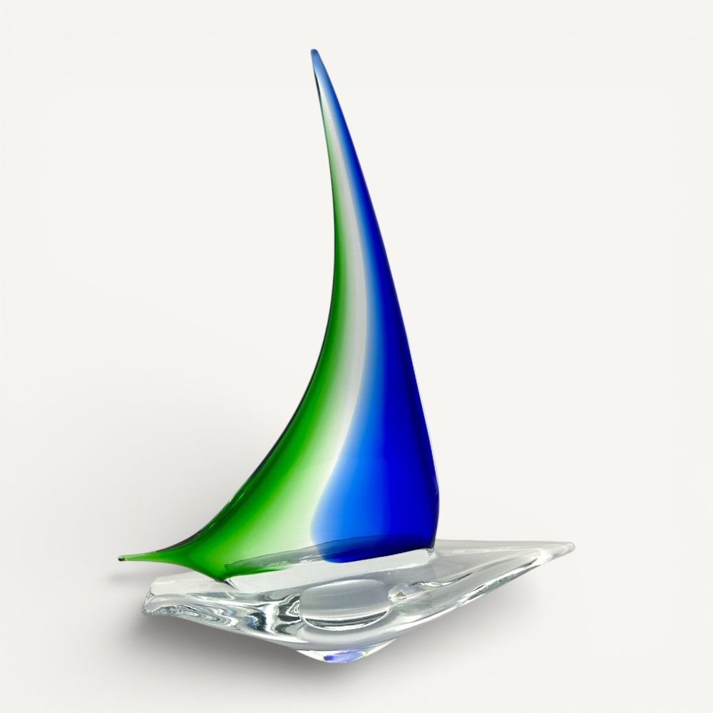 MAGELLANO | Sail-shaped bowl in solid green and blue Murano glass
