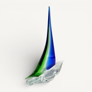 MAGELLANO | Basca a vela in vetro di Murano massiccio verde e blu