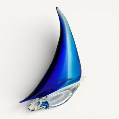 PIZARRO | Segelboot aus massivem blauem und hellblauem Muranoglas