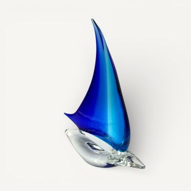 PIZARRO | Barco de vela en cristal de Murano macizo azul y celeste