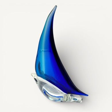 PIZARRO | Segelboot aus massivem blauem und hellblauem Muranoglas