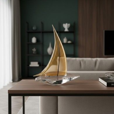 VESPUCCI | Segelschiff aus massivem Muranoglas, Kristall und Gold