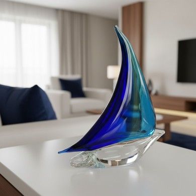 PIZARRO | Voilier en verre de Murano massif bleu et bleu clair