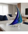 PIZARRO | Sailboat made of solid blue and light blue Murano glass