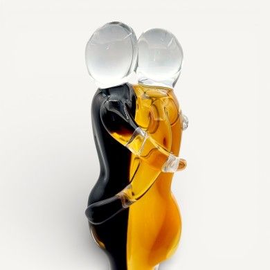 PASSION | Sculpture "The Lovers" Black and Amber | Murano-Store