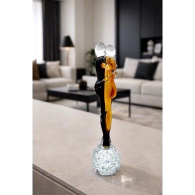 PASSION | Sculpture "The Lovers" Black and Amber | Murano-Store