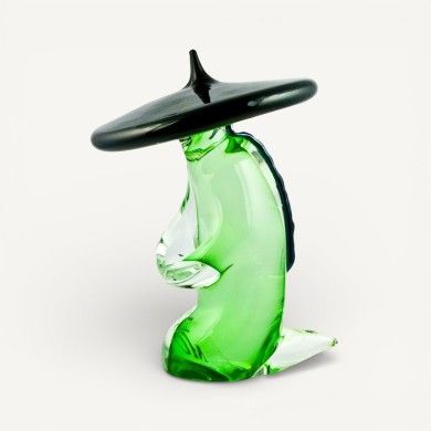 SAIGON | Statue artistique | Agenouillement chinois | Verre de Murano vert | Murano-Store