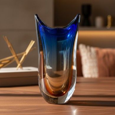 ALBA - Vaso em vidro Murano submerso, azul e âmbar