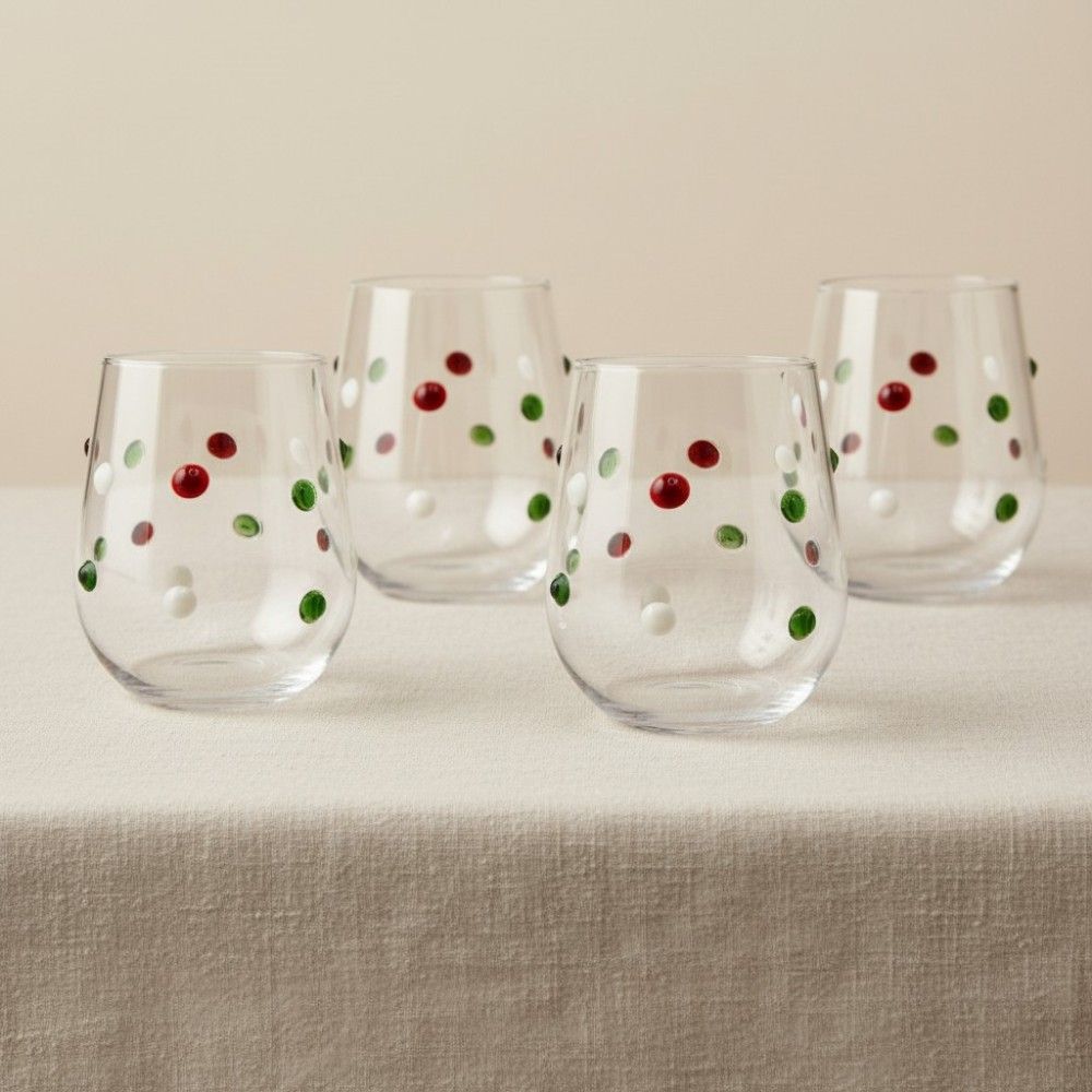 PAULIE, Set de 4 vasos de cristal soplado con lunares | Murano Store
