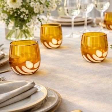 BURCI, Verres design en verre de Murano couleur ambre | Murano Store