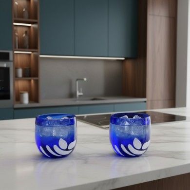 BURCI, Designer glasses in blue Murano glass with glass paste