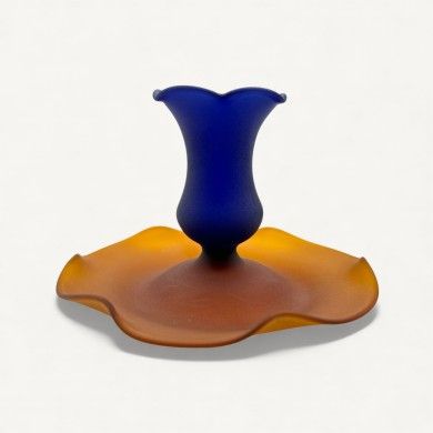 MALIA, portalámparas de cristal satinado azul y ámbar | Murano Store