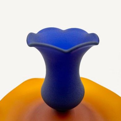 MALIA, porte-bougie en verre satiné bleu et ambre | Murano Store