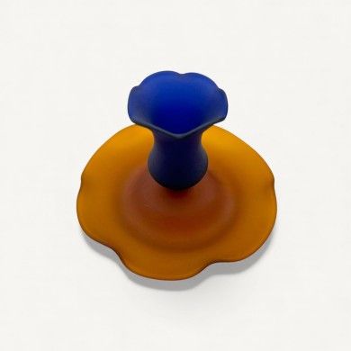 MALIA, blue and amber frosted glass candle holder | Murano Store