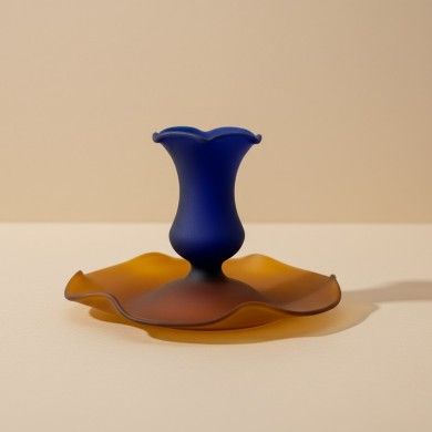 MALIA, blue and amber frosted glass candle holder | Murano Store