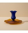 MALIA, porte-bougie en verre satiné bleu et ambre | Murano Store