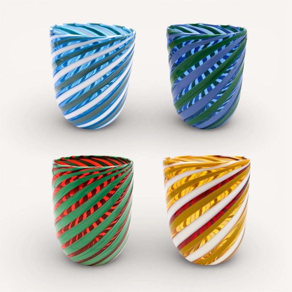 RIVOLTO, gouttes en verre de Murano avec des tiges torsadées en spirale colorées