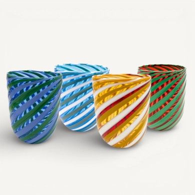 RIVOLTO, Murano glass goblets with colorful spiral-twisted stems