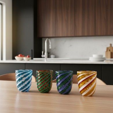 RIVOLTO, gouttes en verre de Murano avec des tiges torsadées en spirale colorées