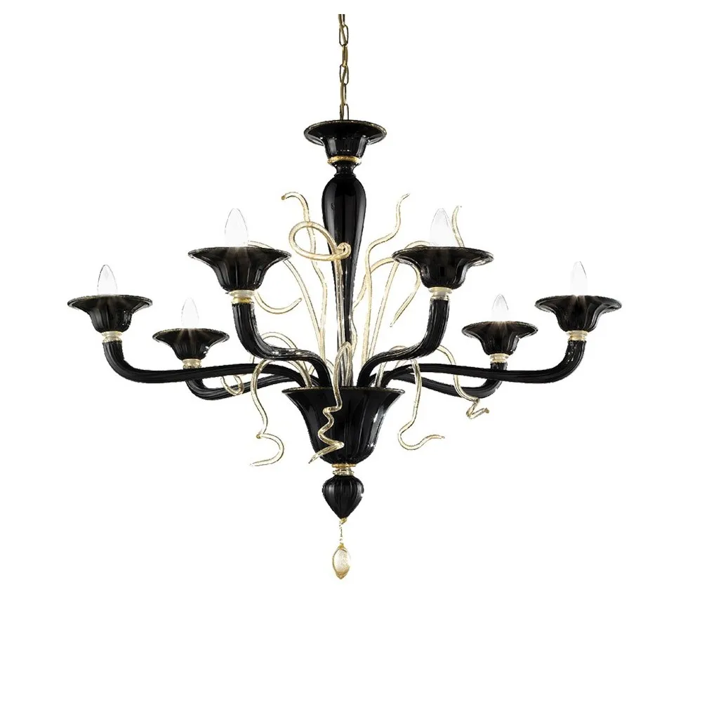 CALIFORNIA - Lampadario Nero con riccioli ORO