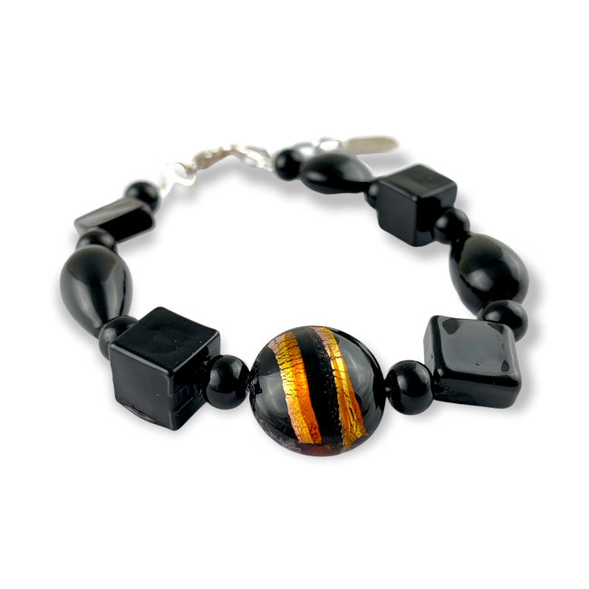 AFRICA - Bracelet with black Murano glass pearls decorated with aventurine