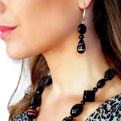 AFRICA - Ethnic style earrings with BLACK and GOLD pearls in Murano glass
