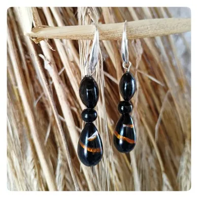 AFRICA - Ethnic style earrings with BLACK and GOLD pearls in Murano glass