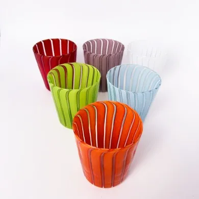 MATHERA - Set of 6 ribbed colored water glasses