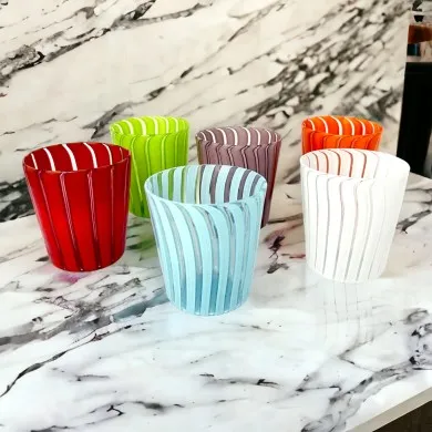 MATHERA - Set of 6 ribbed colored water glasses