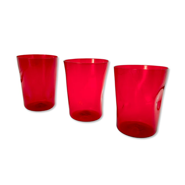 IRIS - Conjunto de 3 copos de água vermelhos venezianos