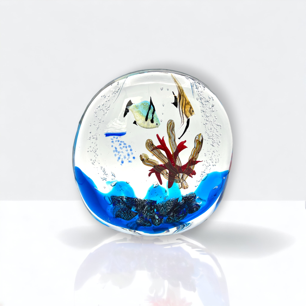 IONIO - GRAND aquarium rond avec poissons tropicaux en verre de Murano immergé