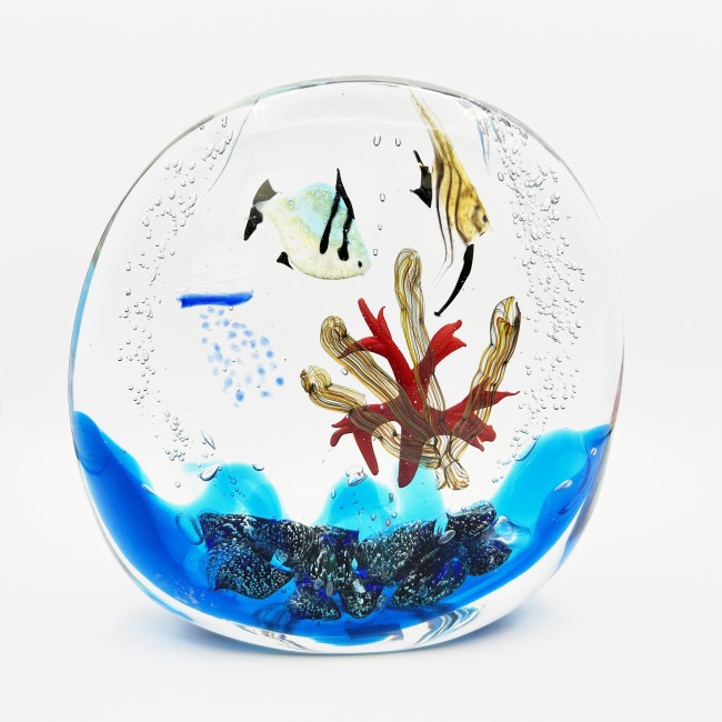 IONIO - GRAND aquarium rond avec poissons tropicaux en verre de Murano immergé