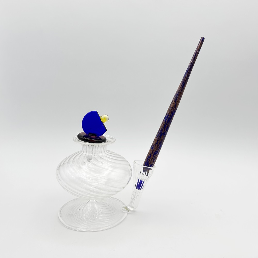 Penna e Calamaio con porta-penna in vetro di Murano con tappo soffiato