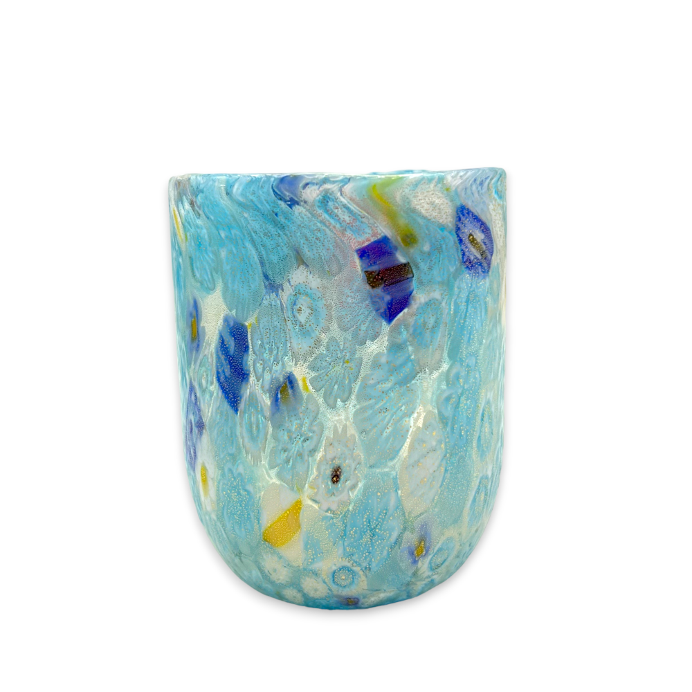 ALTINO - Set of 3 light blue glasses with gold and Murrine